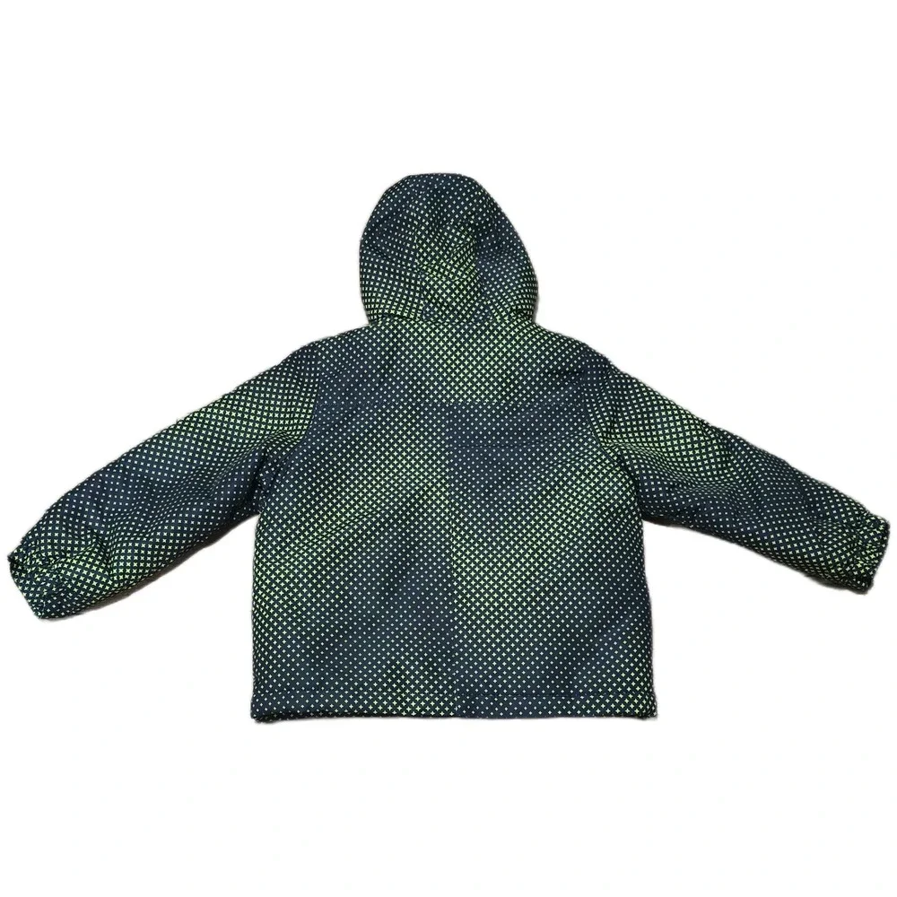Roebuck & Co Kids Puffer‎ Jacket Neon Green Black Geometric Zip Hooded Coat Sz 7